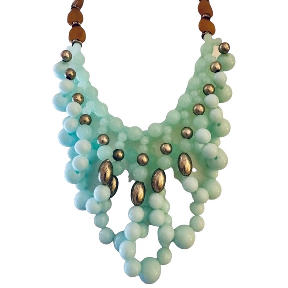 Turquoise Amber Silver Colored Beads Rhinestones Multi Strand Statement Necklace - Picture 2 of 6